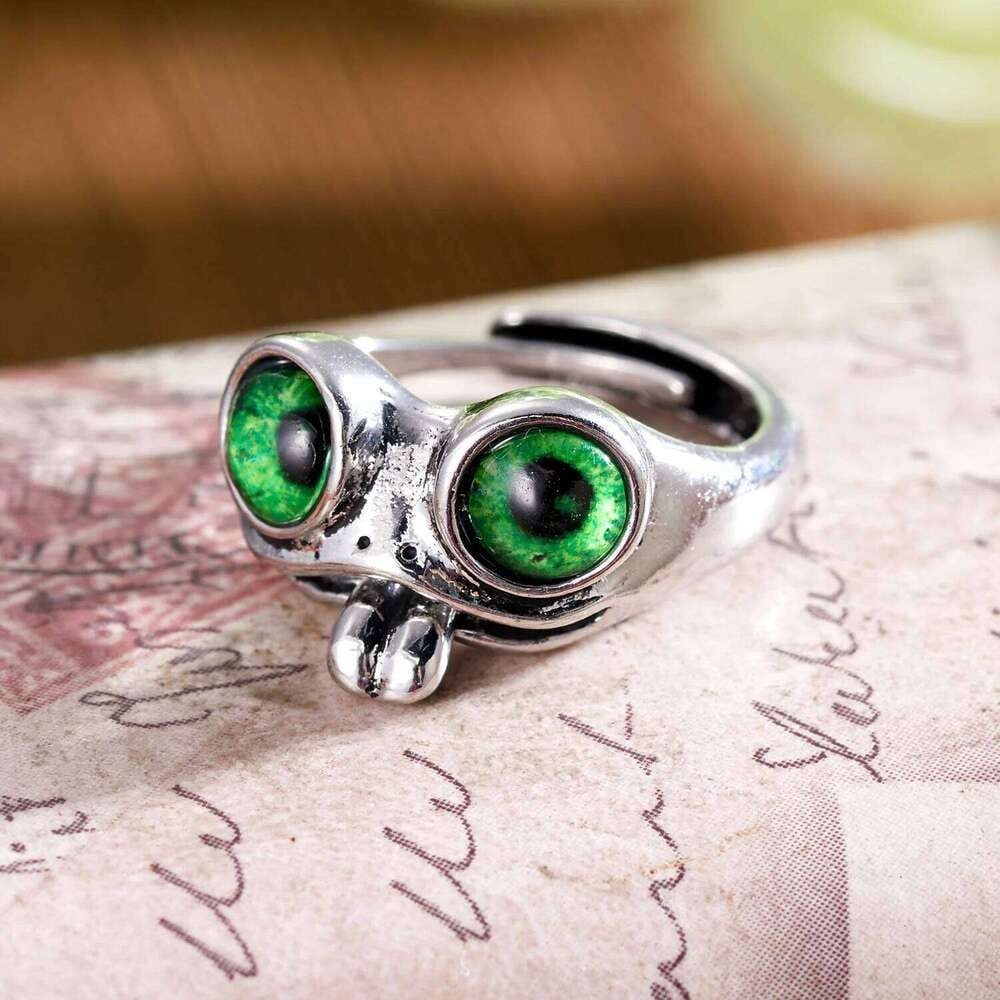🐸cute Adjustable Open Ring With Big Eyes