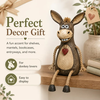 Rustic Donkey Shelf Sitter Figurine with Dangling Rope Legs