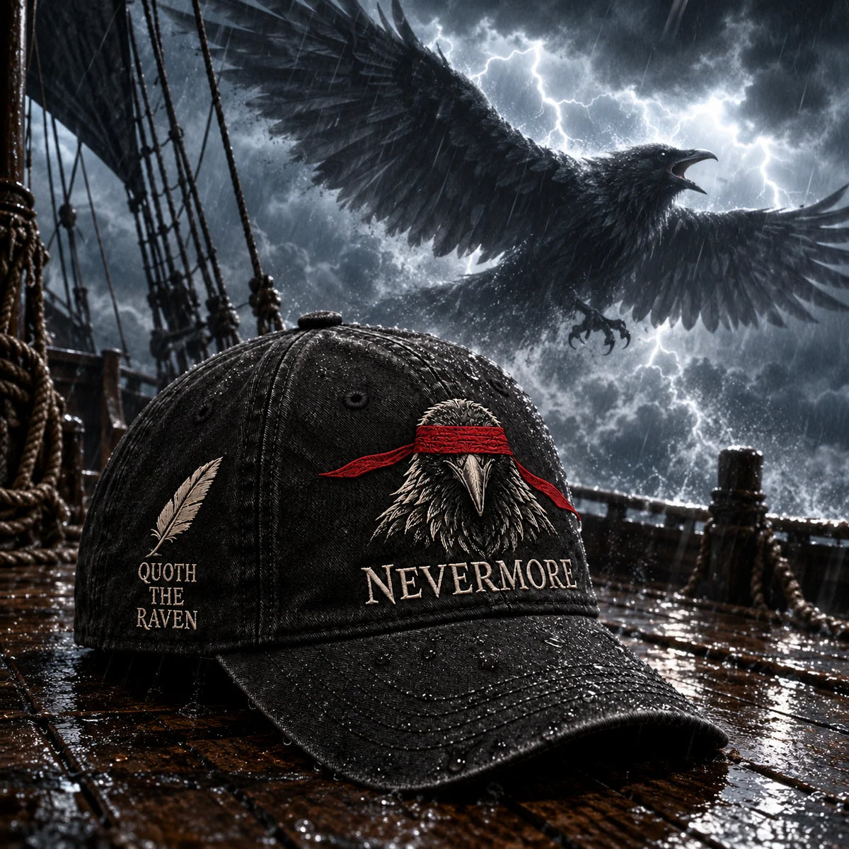⬛🐦NEVERMORE 1845 Raven Vintage Cap | Gothic Bird Lover Hat