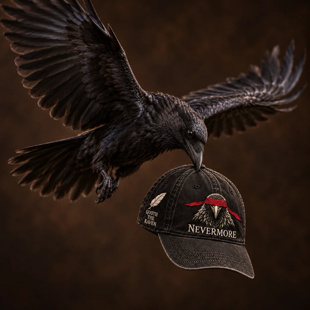 ⬛🐦NEVERMORE 1845 Raven Vintage Cap | Gothic Bird Lover Hat
