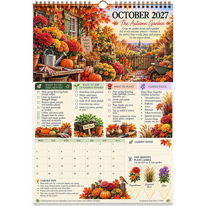 2027 Four Seasons Gardening Calendar & Monthly Planner – A4 Wall Calendar with Planting Guide, Garden Tasks & Plant Labels