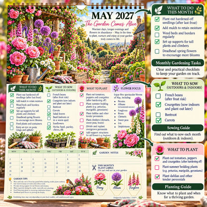 2027 Four Seasons Gardening Calendar & Monthly Planner – A4 Wall Calendar with Planting Guide, Garden Tasks & Plant Labels