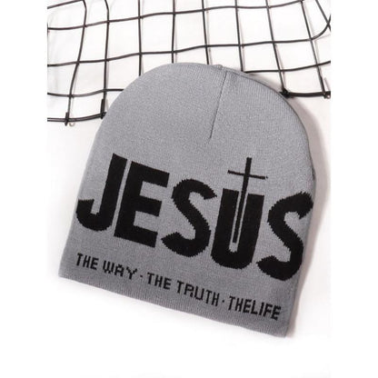Unisex Y2K Heart & Cross Jacquard Knit Beanie Cap for Cold Weather