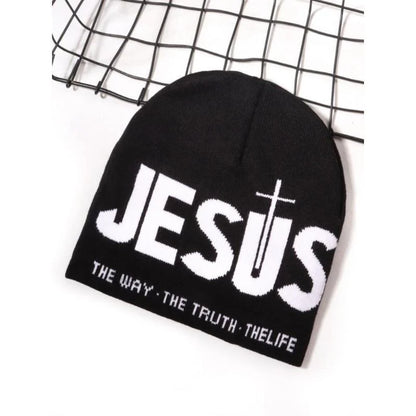Unisex Y2K Heart & Cross Jacquard Knit Beanie Cap for Cold Weather
