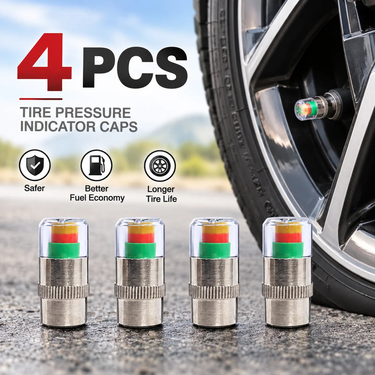🚗🛠️4 PCS Car Tire Pressure Monitor Valve- tire valve stem caps