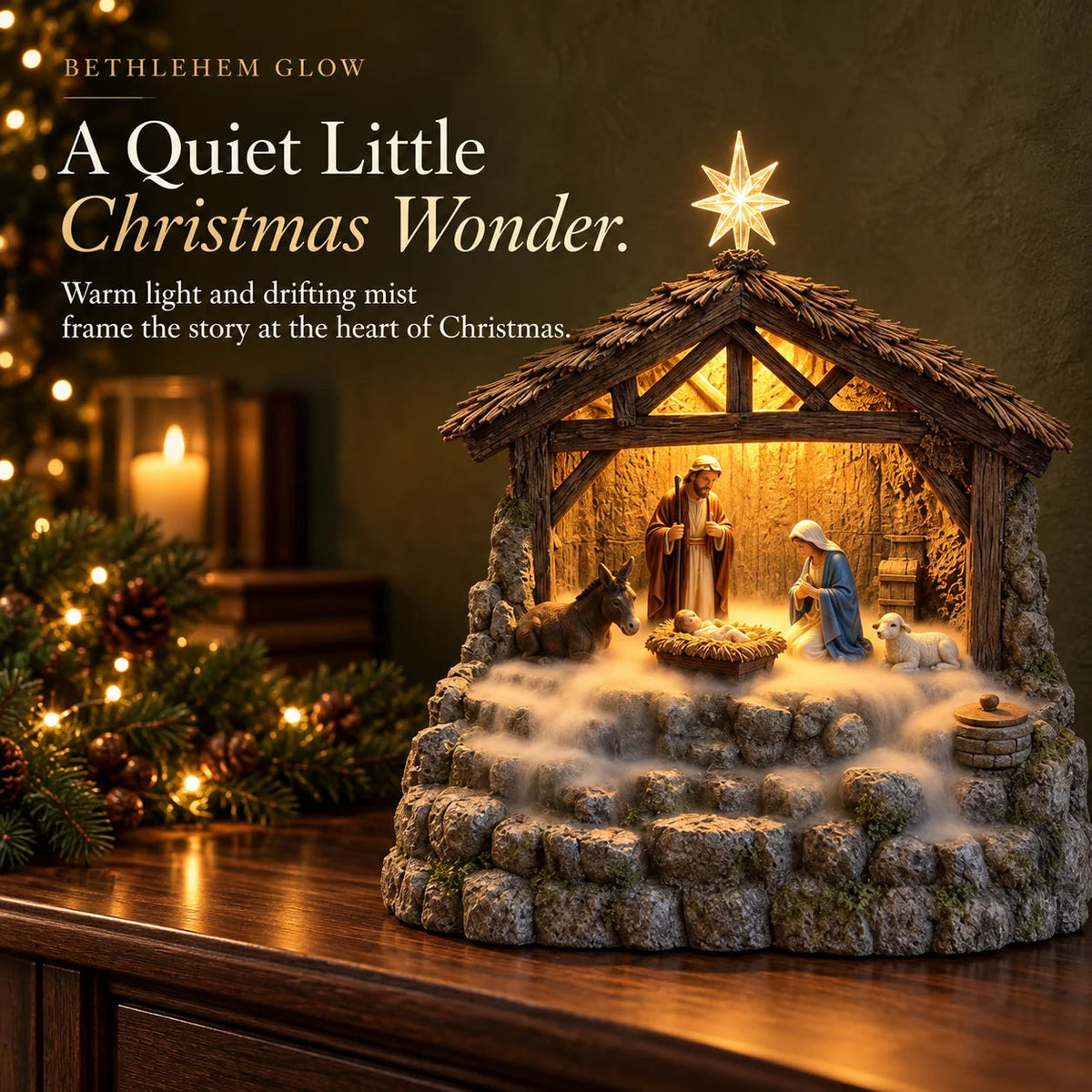 ⏰Limited Stock 50% OFF - ✨ Bethlehem Glow – Lighted Nativity Mist Diffuser ✝️