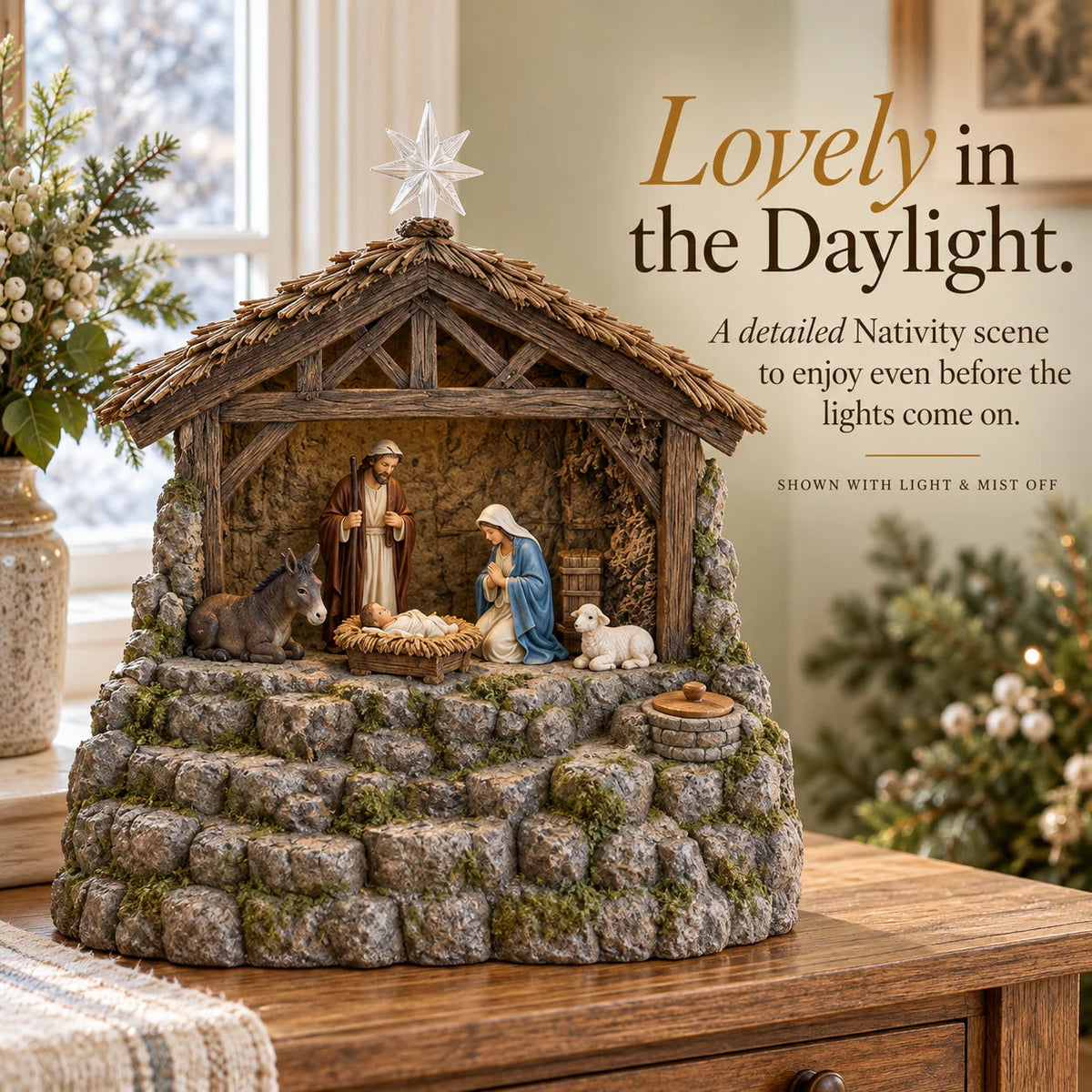 ⏰Limited Stock 50% OFF - ✨ Bethlehem Glow – Lighted Nativity Mist Diffuser ✝️