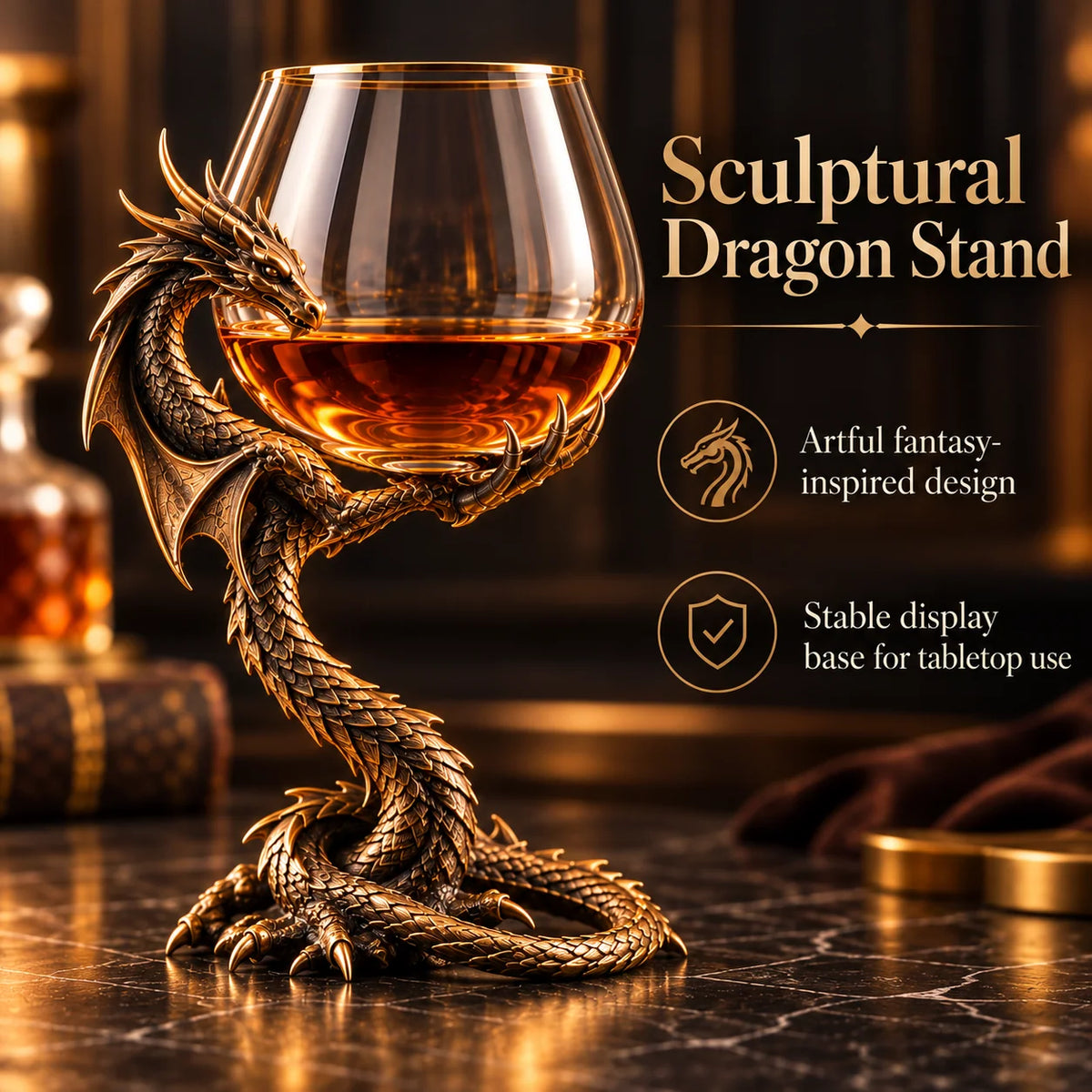 🐉 Dragon’s Embrace™ – Sculptural Brandy Glass with Dragon Claw Stand