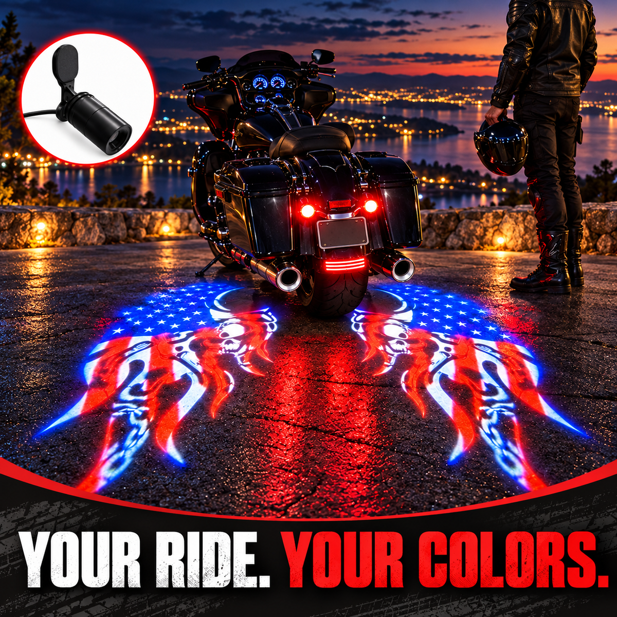 🏍️ Patriotic Eagle Motorcycle Ground Projection Lamp 🇺🇸