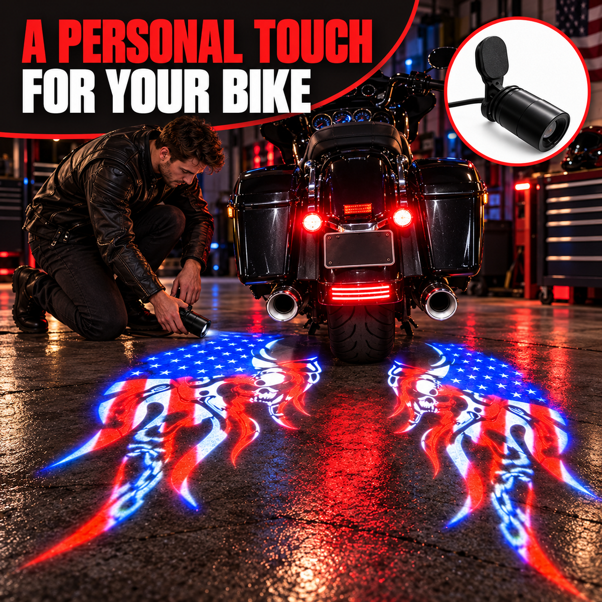 🏍️ Patriotic Eagle Motorcycle Ground Projection Lamp 🇺🇸