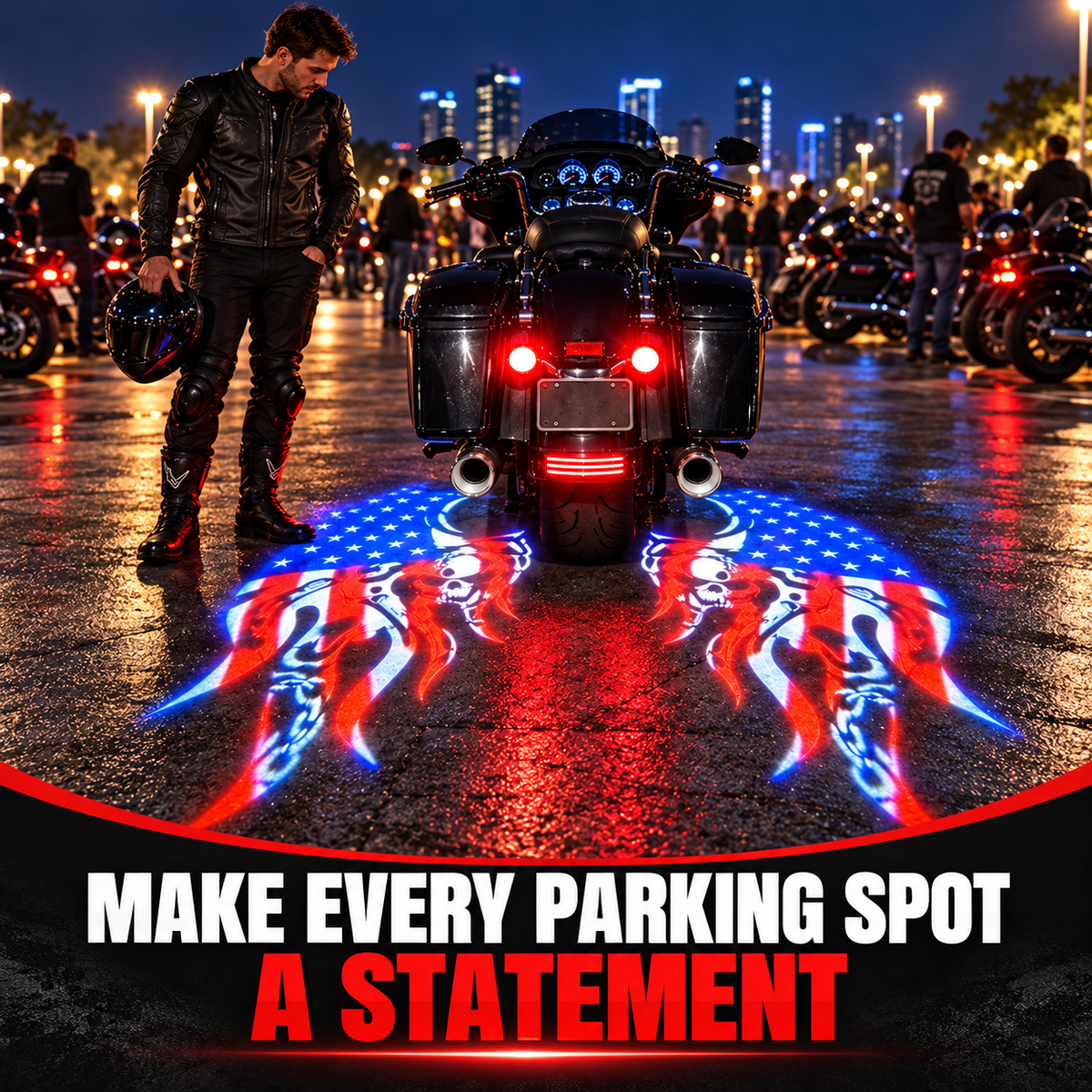 🏍️ Patriotic Eagle Motorcycle Ground Projection Lamp 🇺🇸