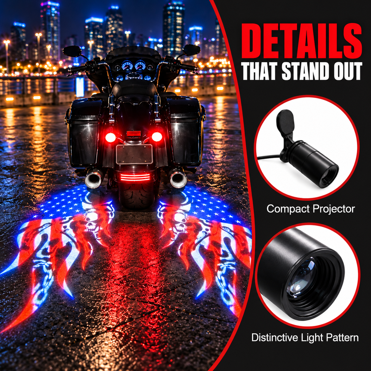 🏍️ Patriotic Eagle Motorcycle Ground Projection Lamp 🇺🇸