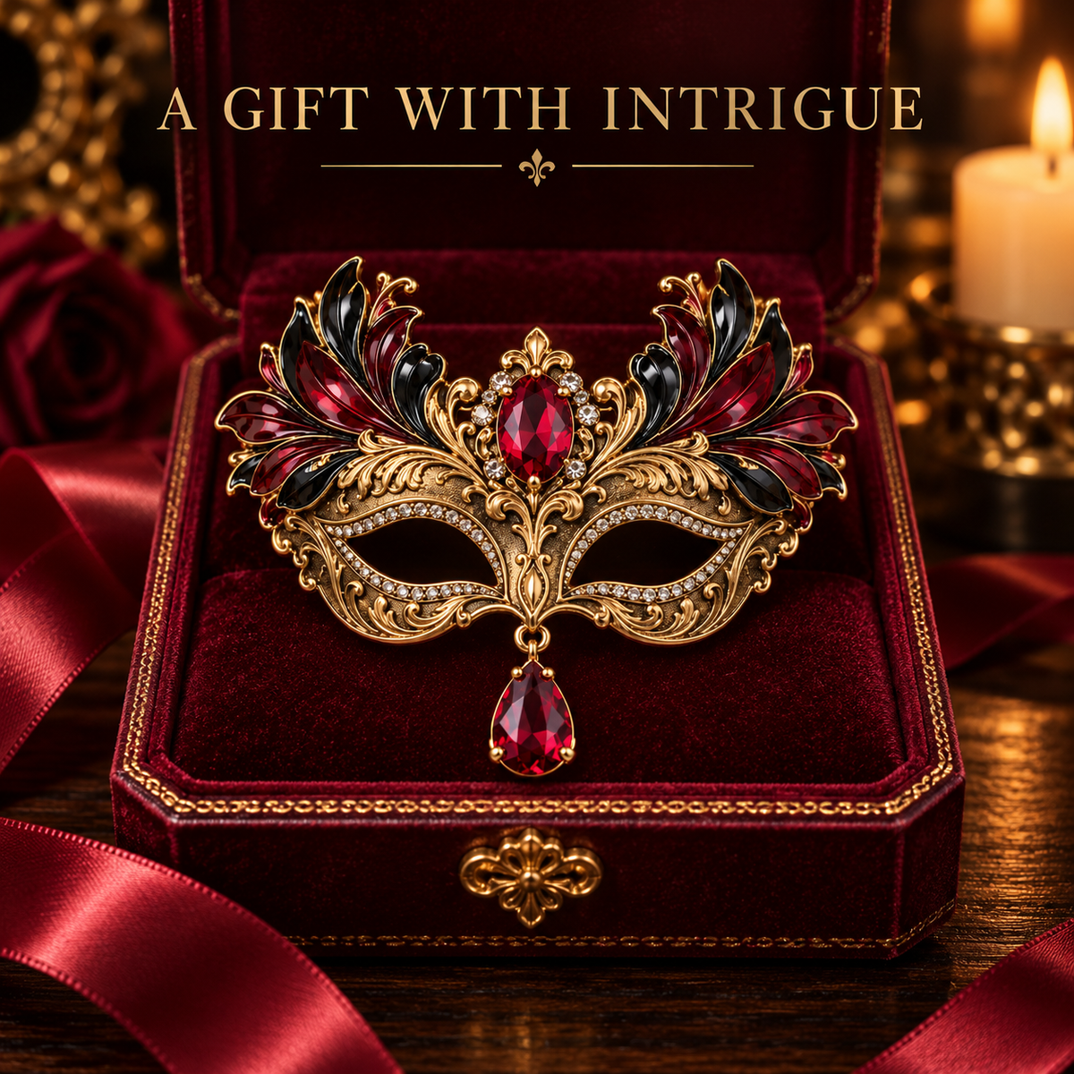 Midnight Masquerade™ Ruby Crystal Brooch
