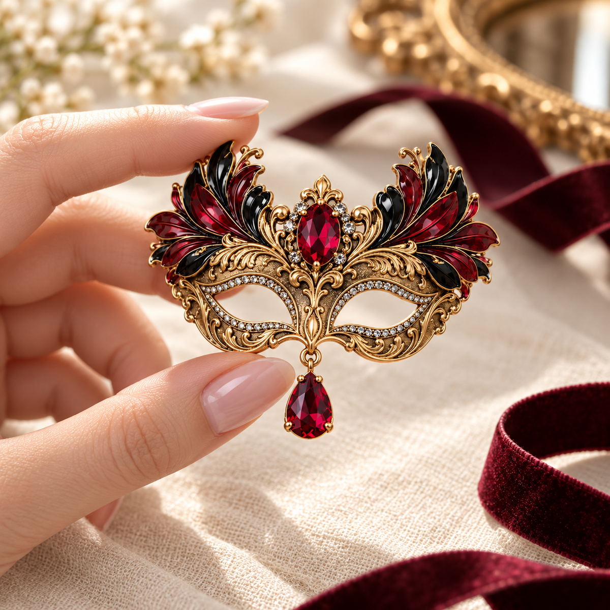 Midnight Masquerade™ Ruby Crystal Brooch