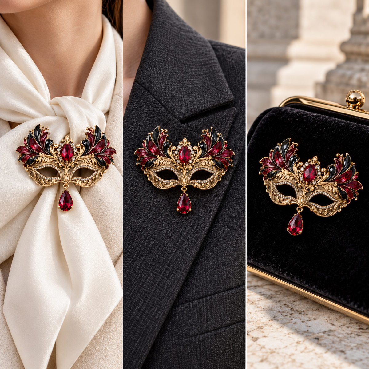 Midnight Masquerade™ Ruby Crystal Brooch