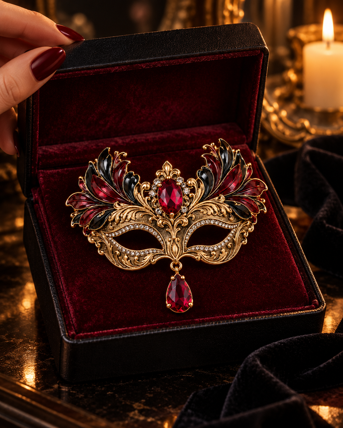 Midnight Masquerade™ Ruby Crystal Brooch