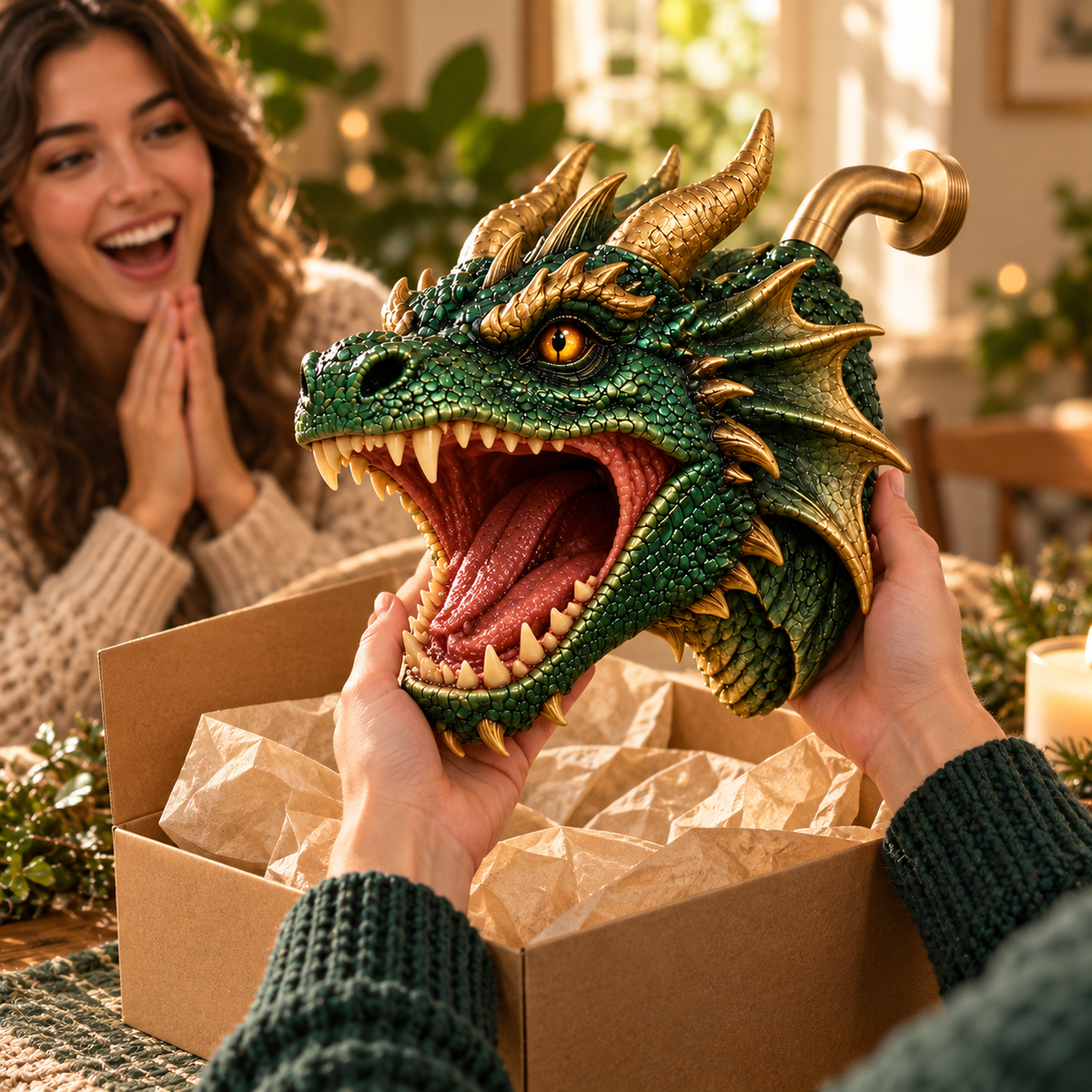 Emerald Wyvern™ Dragon Shower Head