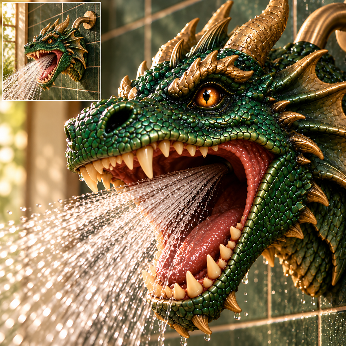 Emerald Wyvern™ Dragon Shower Head