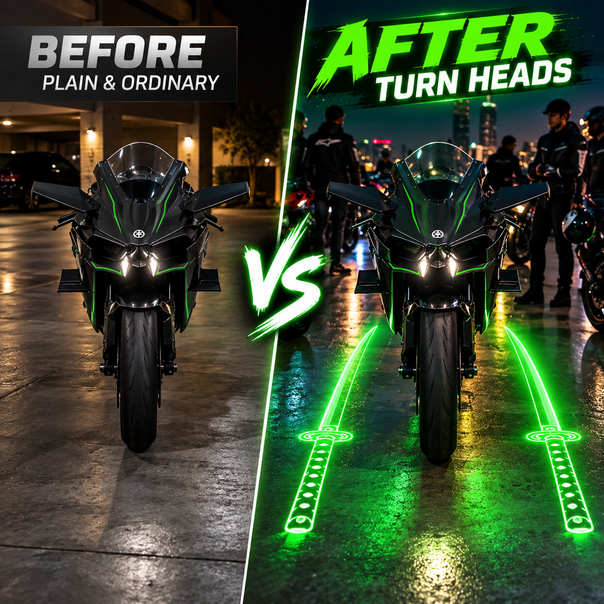 🏍️ Green Katana Motorcycle Ground Projector Lights⚔️