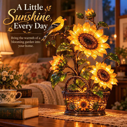 ⏰Limited Stock 50% OFF - 🌻 Golden Sunflower & Goldfinch Basket Lamp | Lighted Floral Table Decor ✨