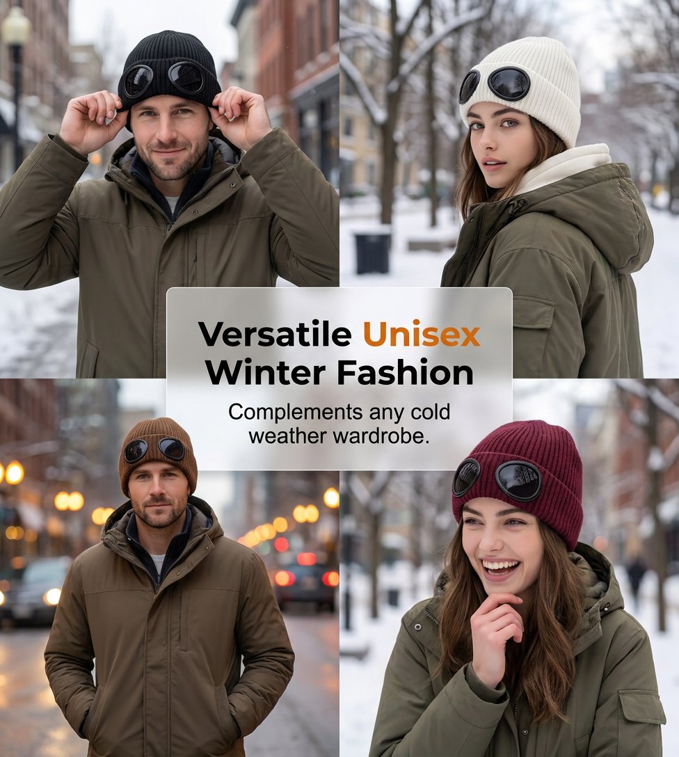 🌬️ Windproof Winter Beanie With Goggles, Warm Knit Hat for Outdoors