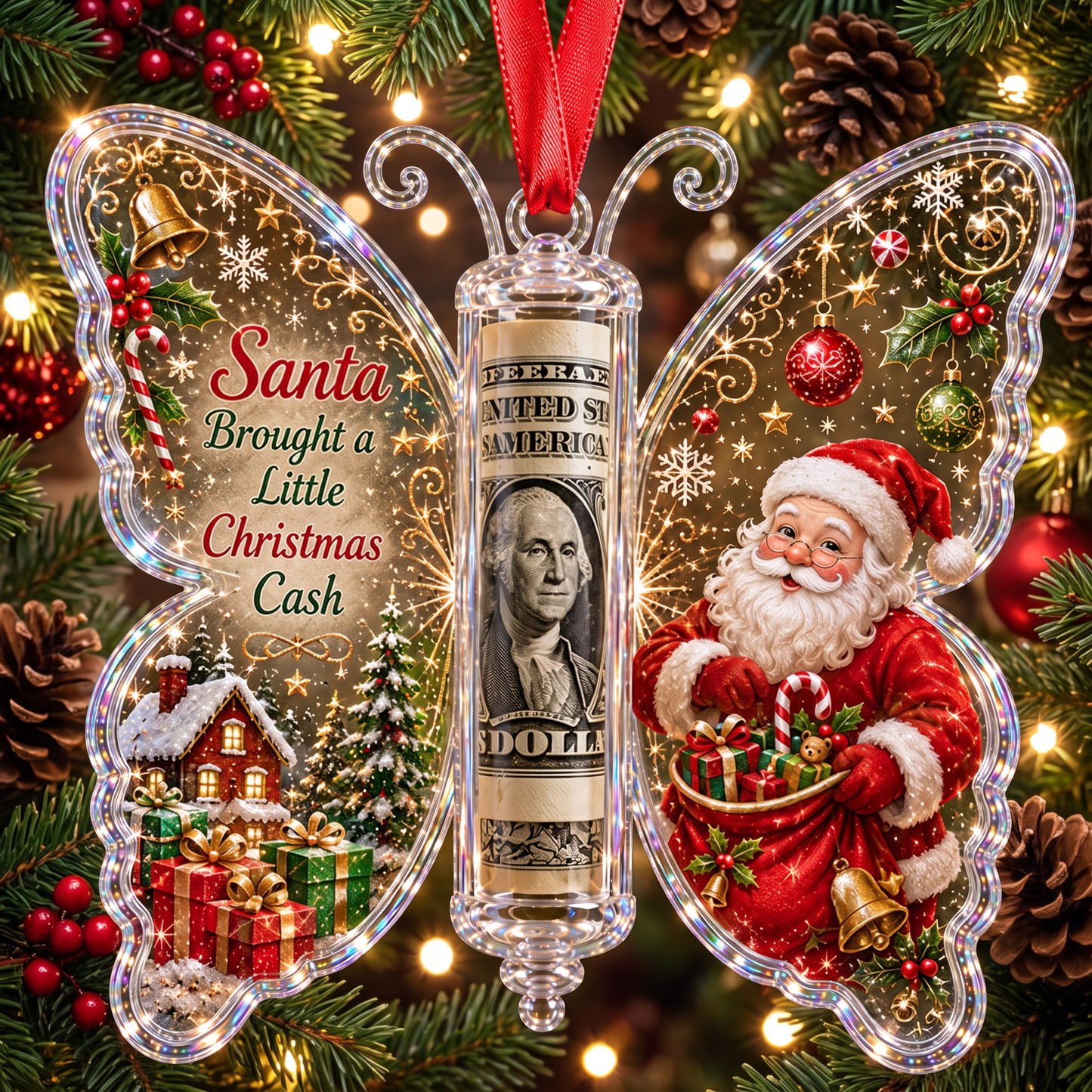 🦋 Butterfly Christmas Money Gift Ornament