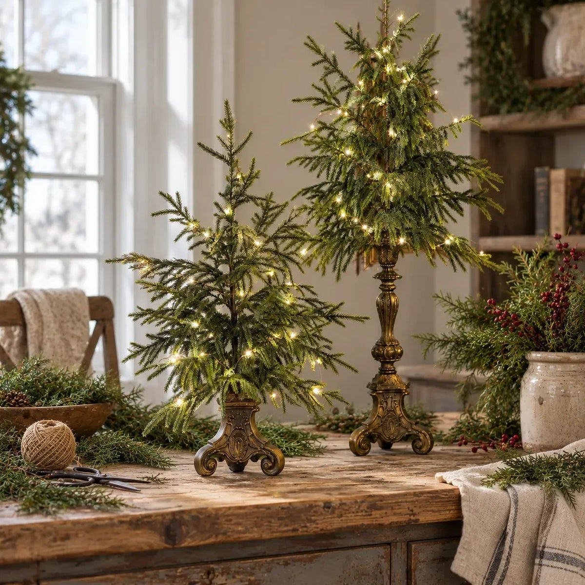 🎄🌙Vintage Lighted Norfolk Pine Trees