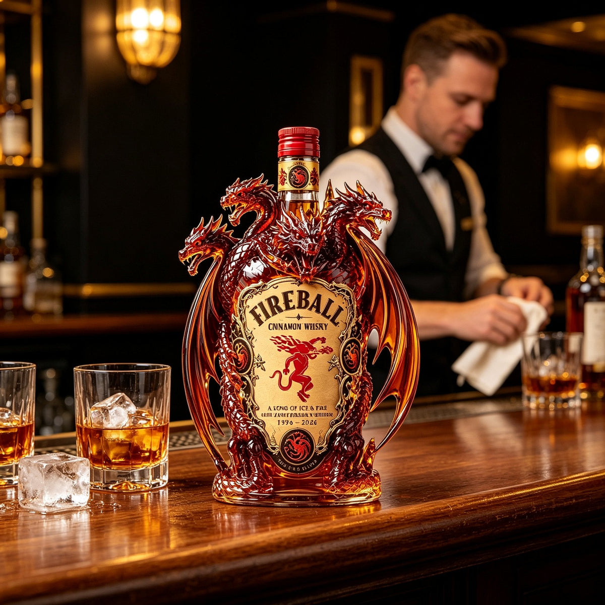 Dragon collector bottle presented on a professional bar