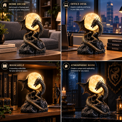 🐉 Gothic Dragon Moon Globe Statue Lamp