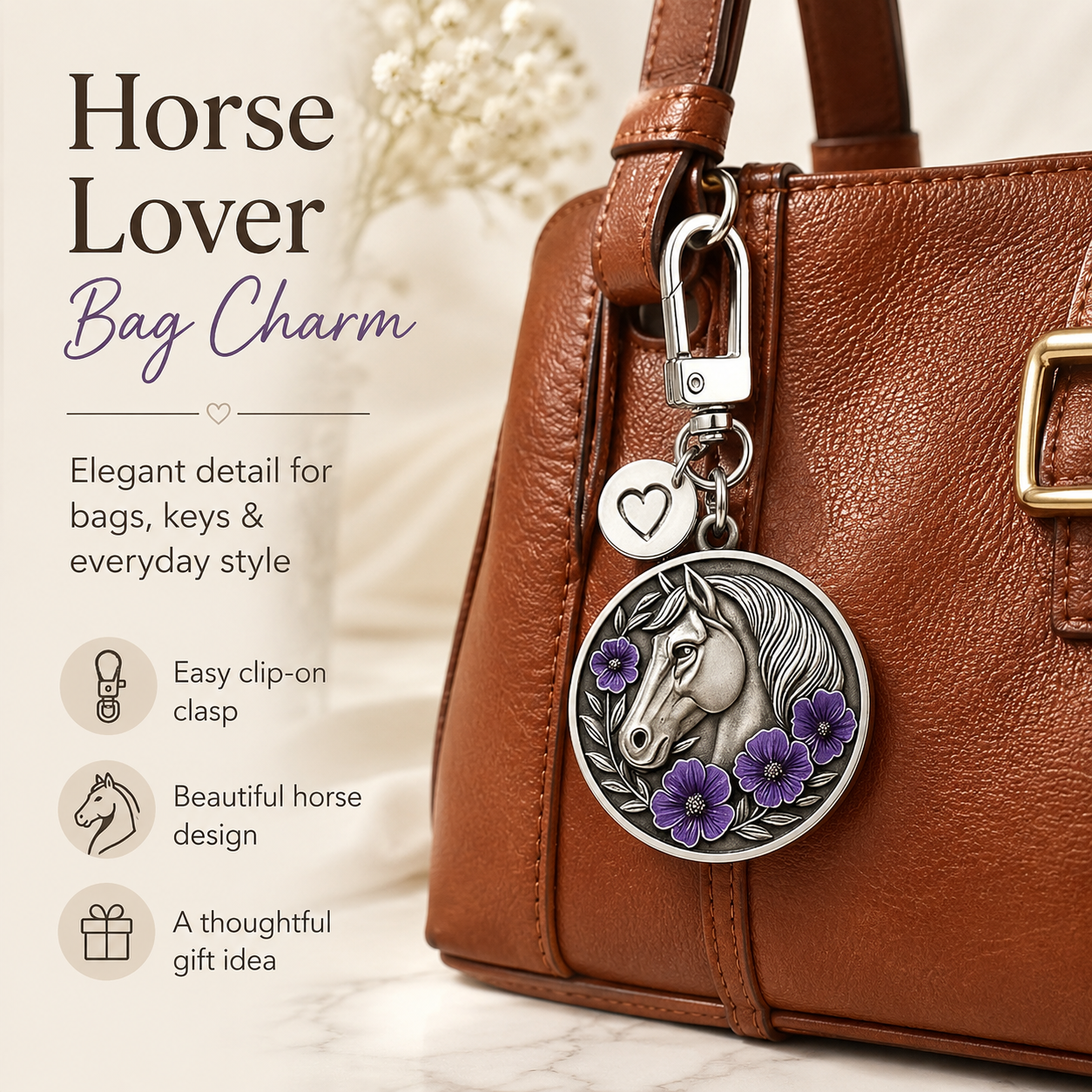Purple Poppy Horse Remembrance Keychain