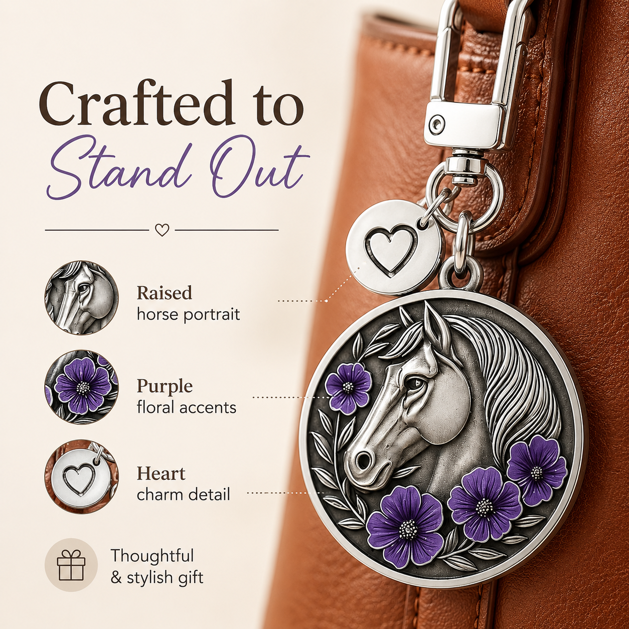 Purple Poppy Horse Remembrance Keychain