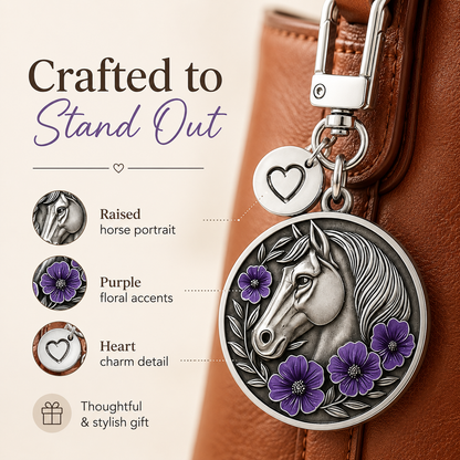 Purple Poppy Horse Remembrance Keychain