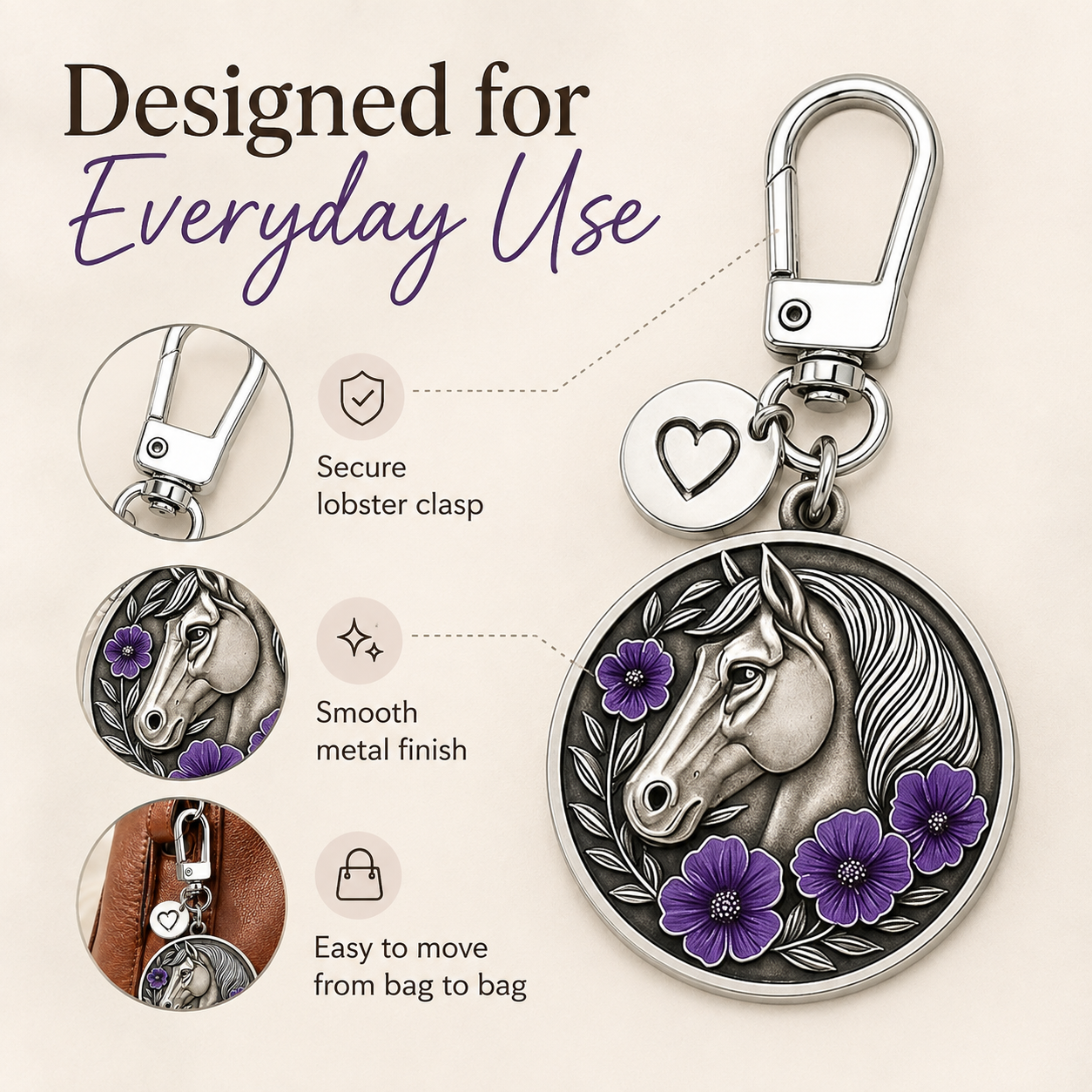 Purple Poppy Horse Remembrance Keychain