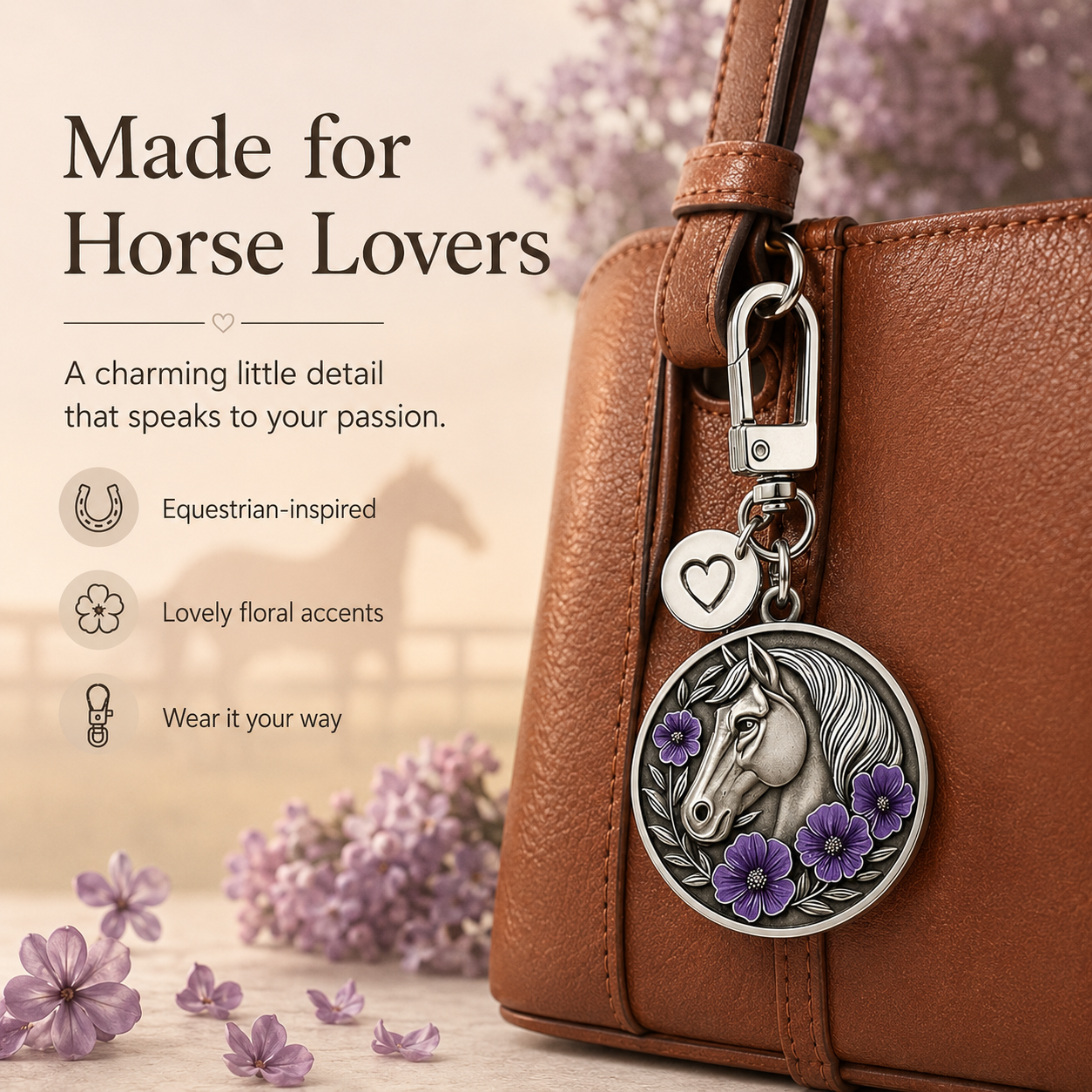 Purple Poppy Horse Remembrance Keychain