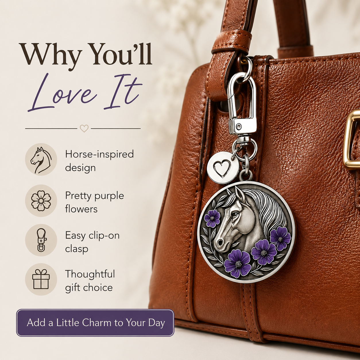 Purple Poppy Horse Remembrance Keychain