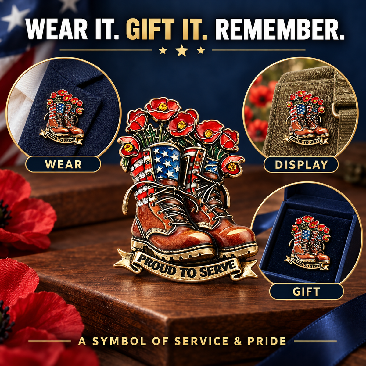 Limited Edition “Where Valor Walked” Old Glory & Crimson Bloom Brooch