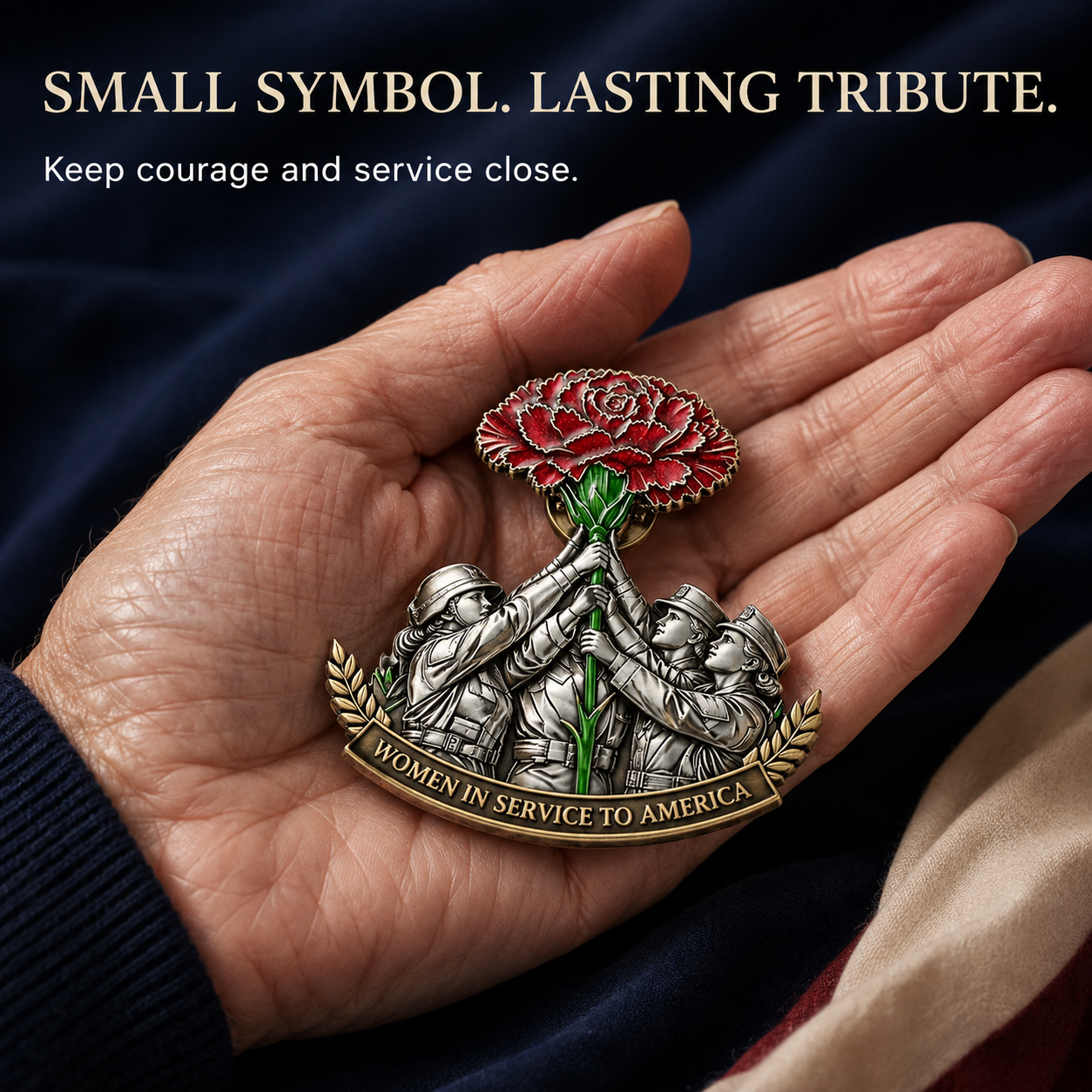 American heroines tribute crest shown at everyday scale