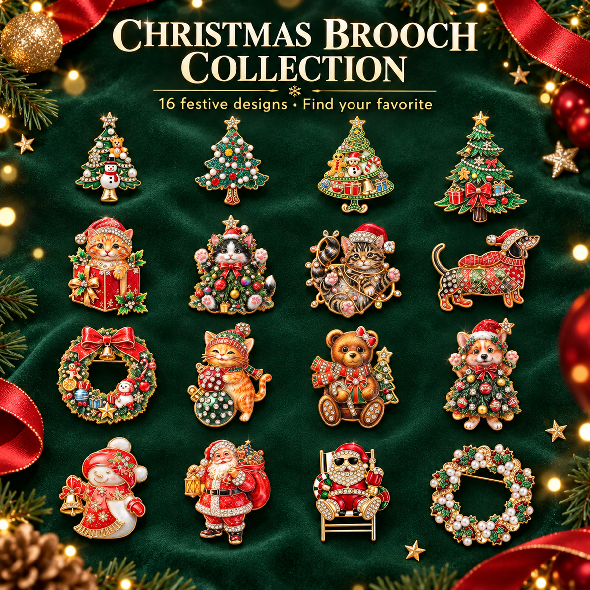 Christmas Enamel Lapel Pin Collection (16 Cute Designs)