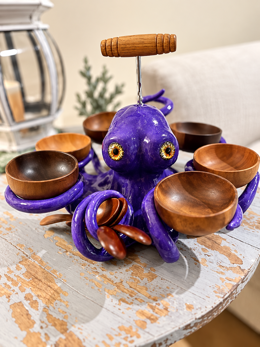 🐙 Octopus Snack Server with 6 Bowls – Sculptural Centerpiece