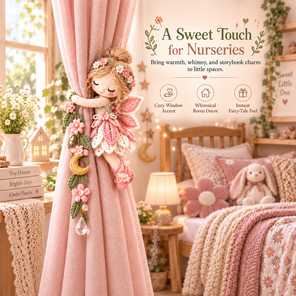 🧚✨ Fairy Hug Crochet Curtain Tiebacks – Whimsical Fairy Window Decor, Handmade Charm & Unique Gift Idea 🎁
