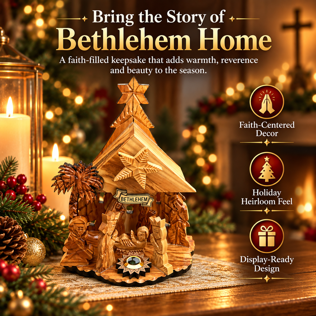 🔥Last Day 49% OFF🔥✝️ Holy Land Nativity Scene with Music Box