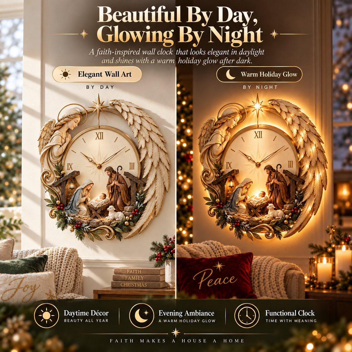 🎄⏰ LAST DAY 50% OFF ✨ Bethlehem Angel Nativity Glow Clock