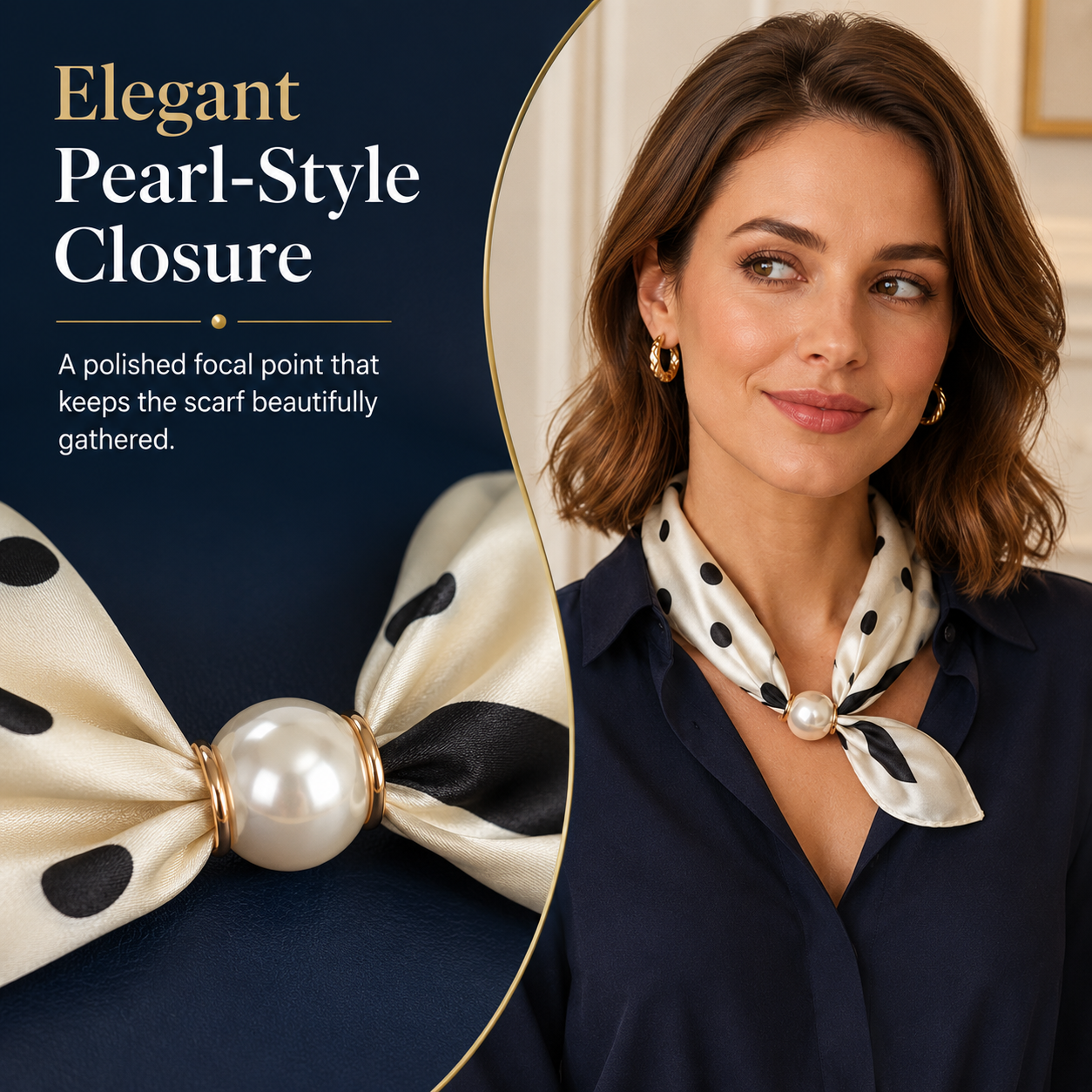 Pearl Buckle Closure Printed Scarf