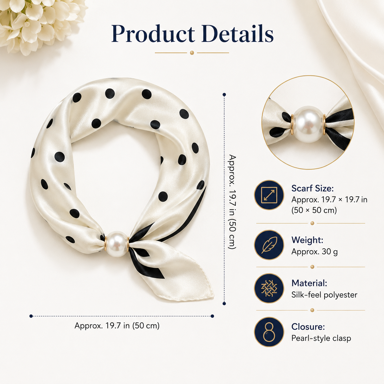 Pearl Buckle Closure Printed Scarf