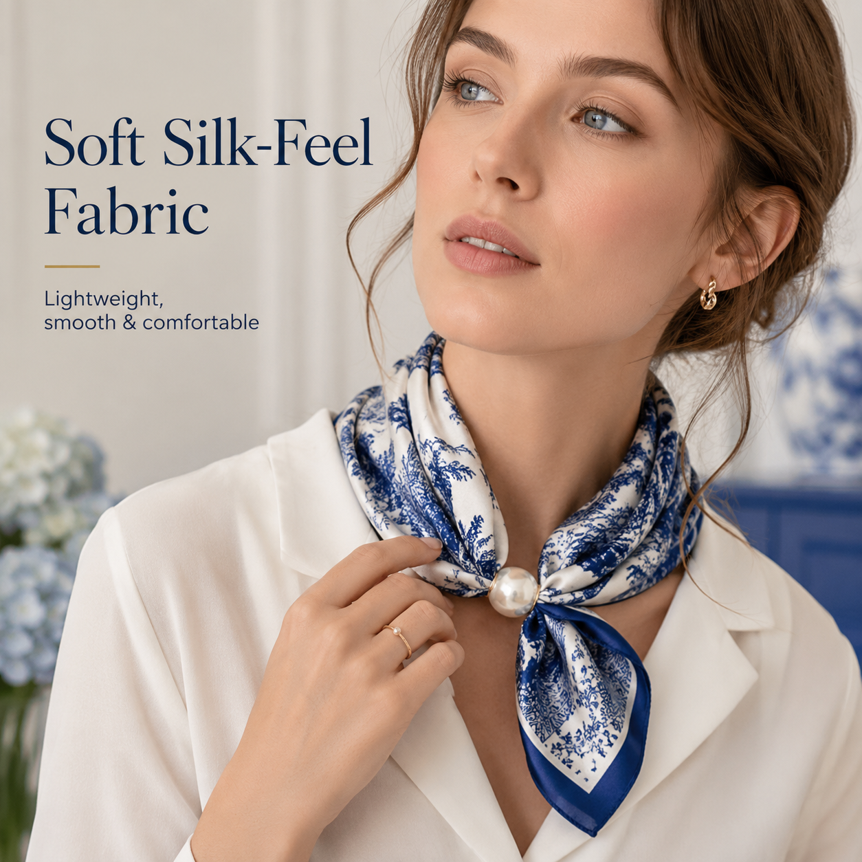 Pearl Buckle Closure Printed Scarf