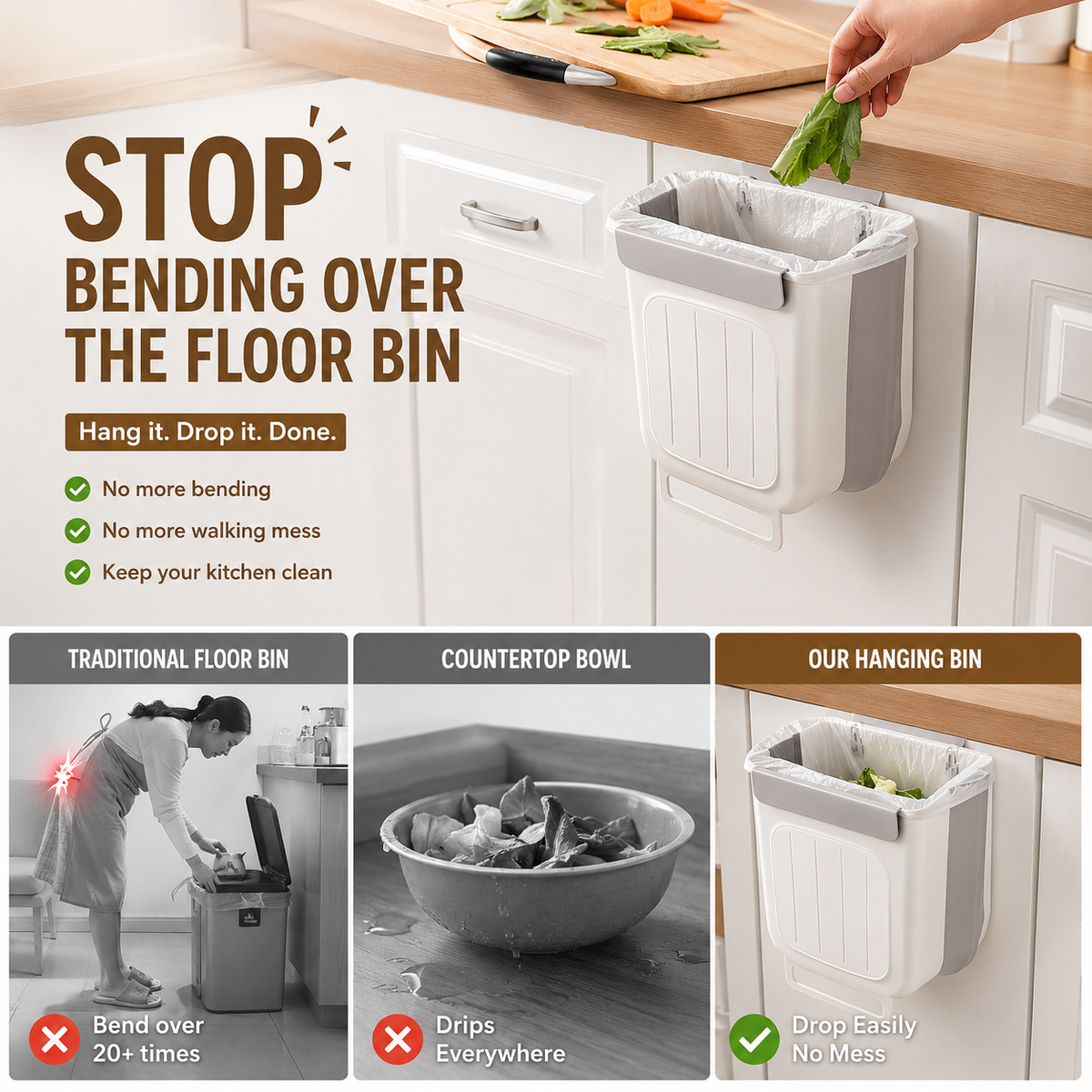 ✨ Foldable Hanging Kitchen Trash Bin | Cabinet Door Waste Bin