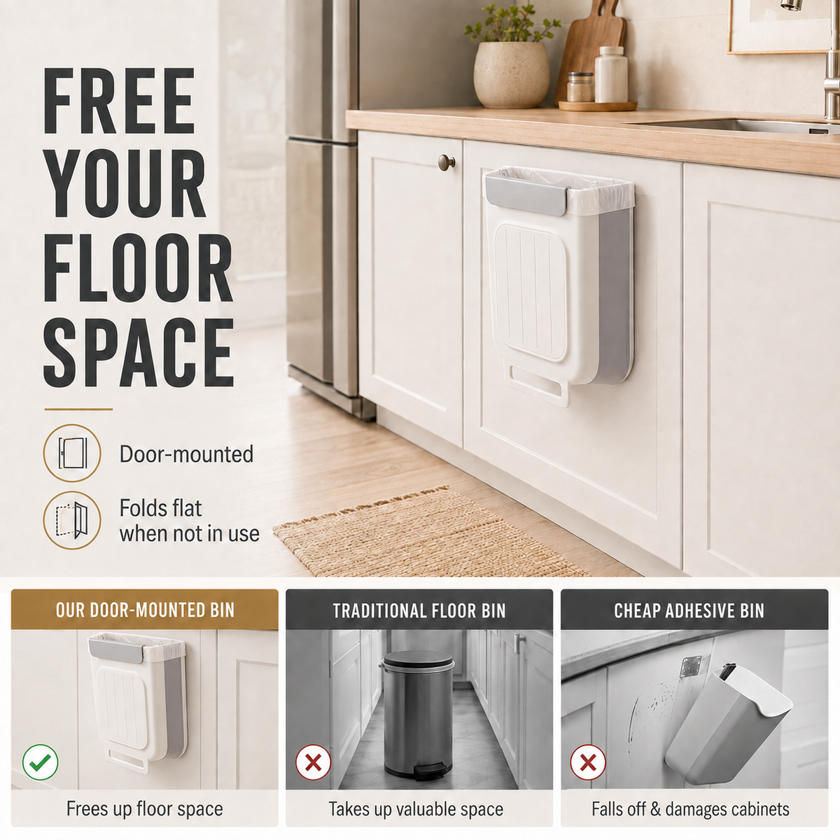 ✨ Foldable Hanging Kitchen Trash Bin | Cabinet Door Waste Bin