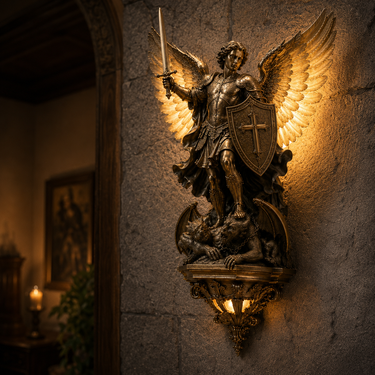 Divine Archangel Wall Light | Protection & Faith Decor