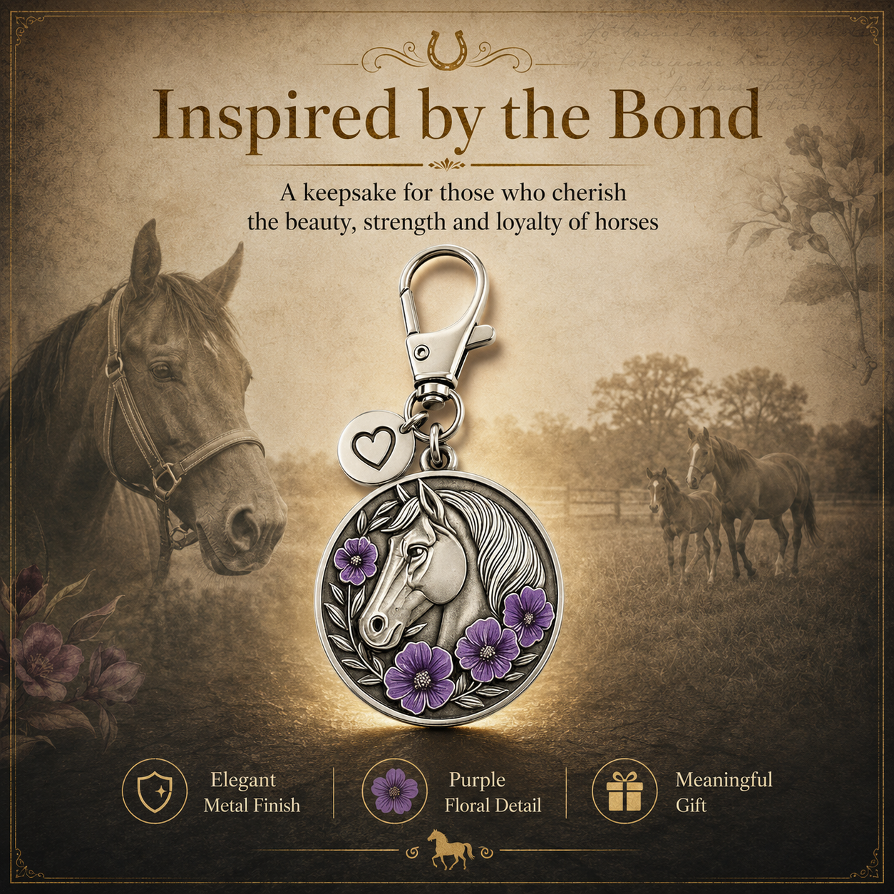 Purple Poppy Horse Remembrance Keychain