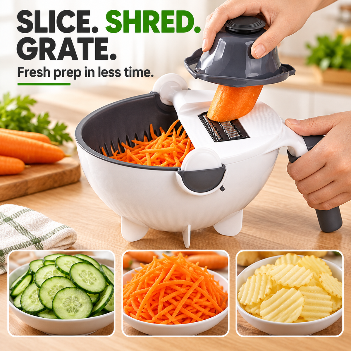 9-in-1 Vegetable Prep Station – Cutter & Drain Basket — product view 3